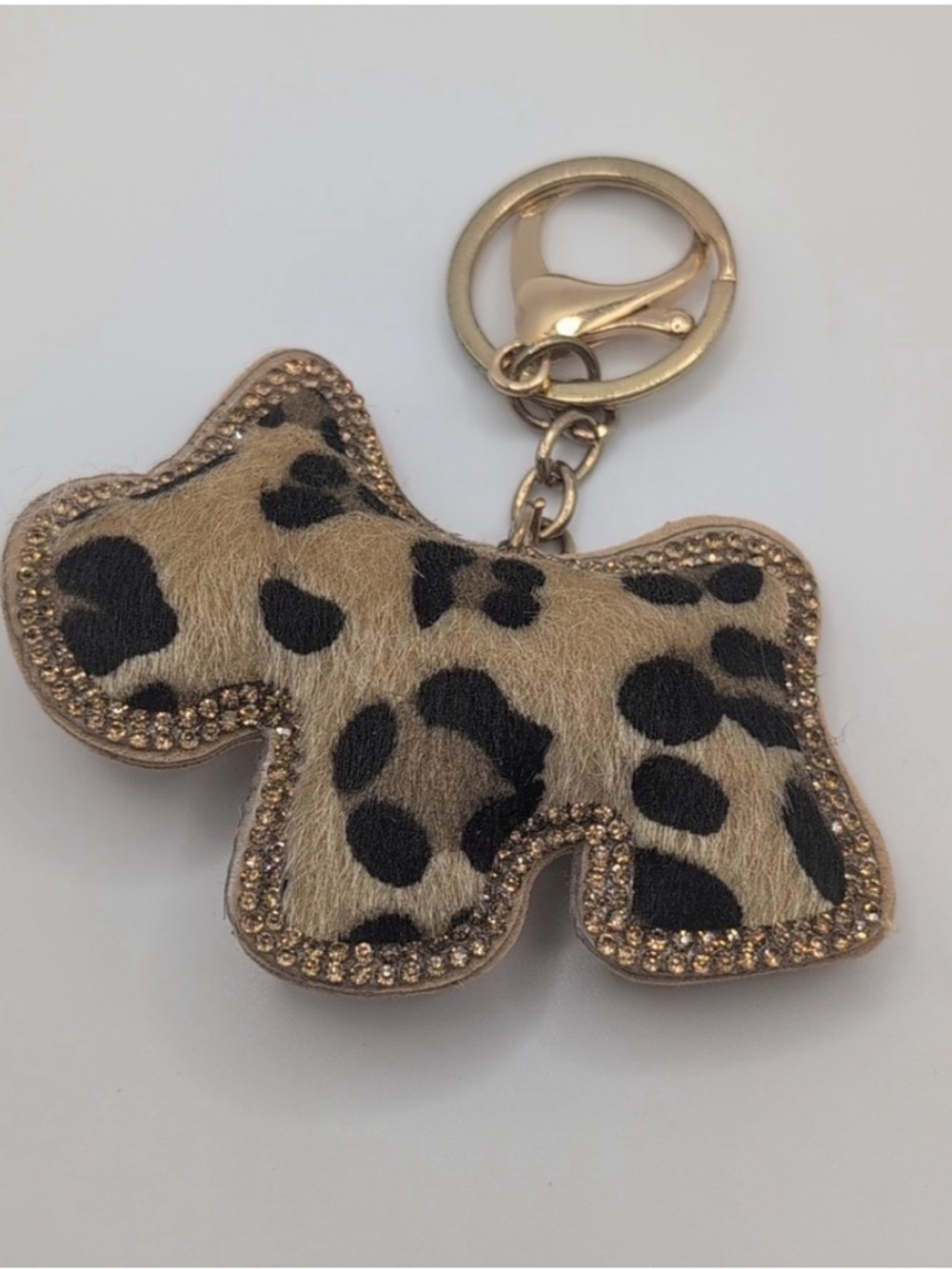 Leopard Print Dog Keychain with Gold Hardware - Picture 3 of 3